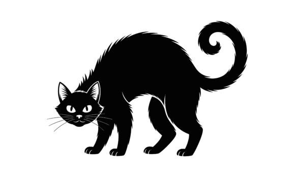 Black Cat Silhouette with Arched Back