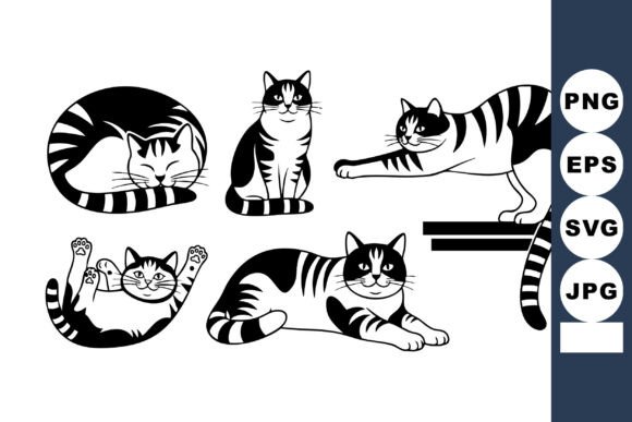Black White Striped Cat Vector