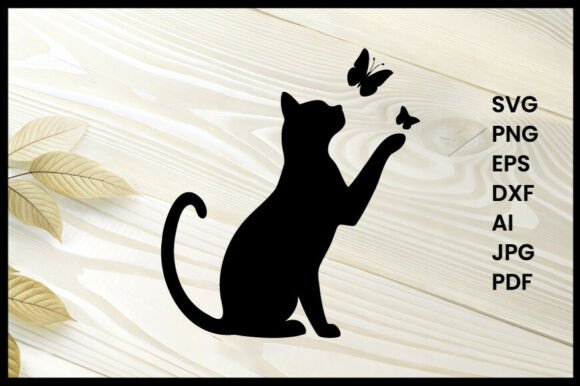 Cat Catching Butterfly Silhouette Vector Review