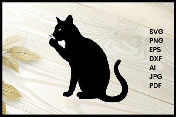 Cat Licking Paw Silhouette Vector Review