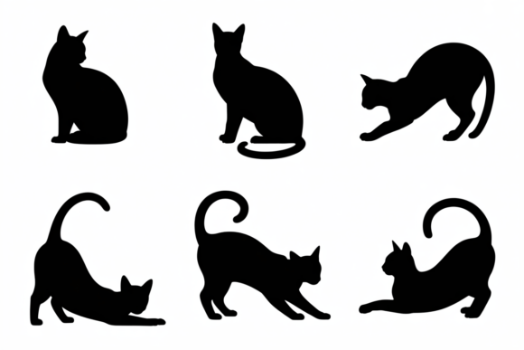 Cat Poses Black Silhouettes Vector Review