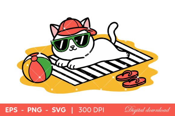 Cool Beach Cat Cartoon Illustration Review