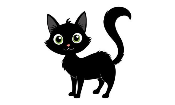 Cute Cartoon Black Cat Standing Upright