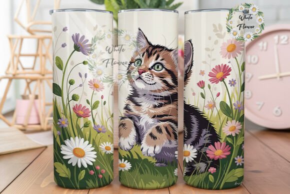 Cute Kitten with Flowers Tumbler Wrap