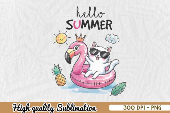 Hello Summer Flamingo Cool Cat PNG Review